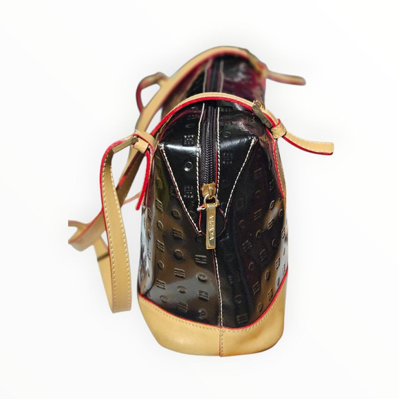 Arcadia Black & Beige Patent Leather Shoulder Bag One Size - Picture 3 of 13